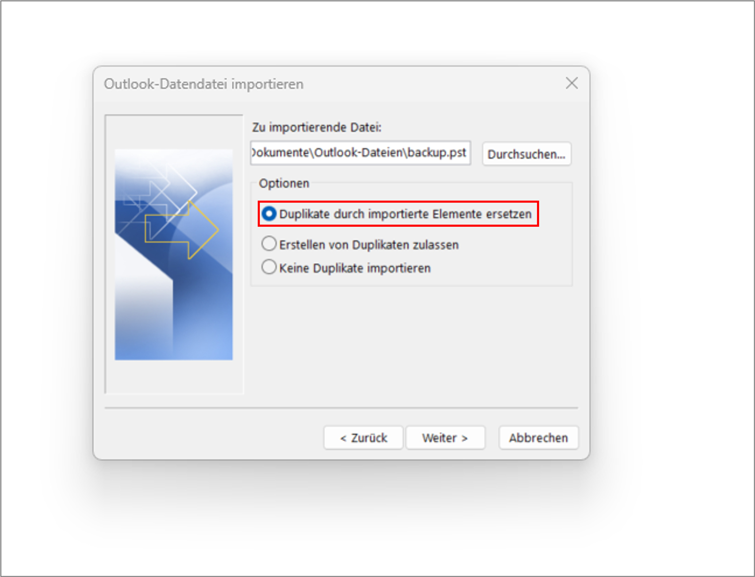 Outlook zurücksetzen Duplikate ersetzen