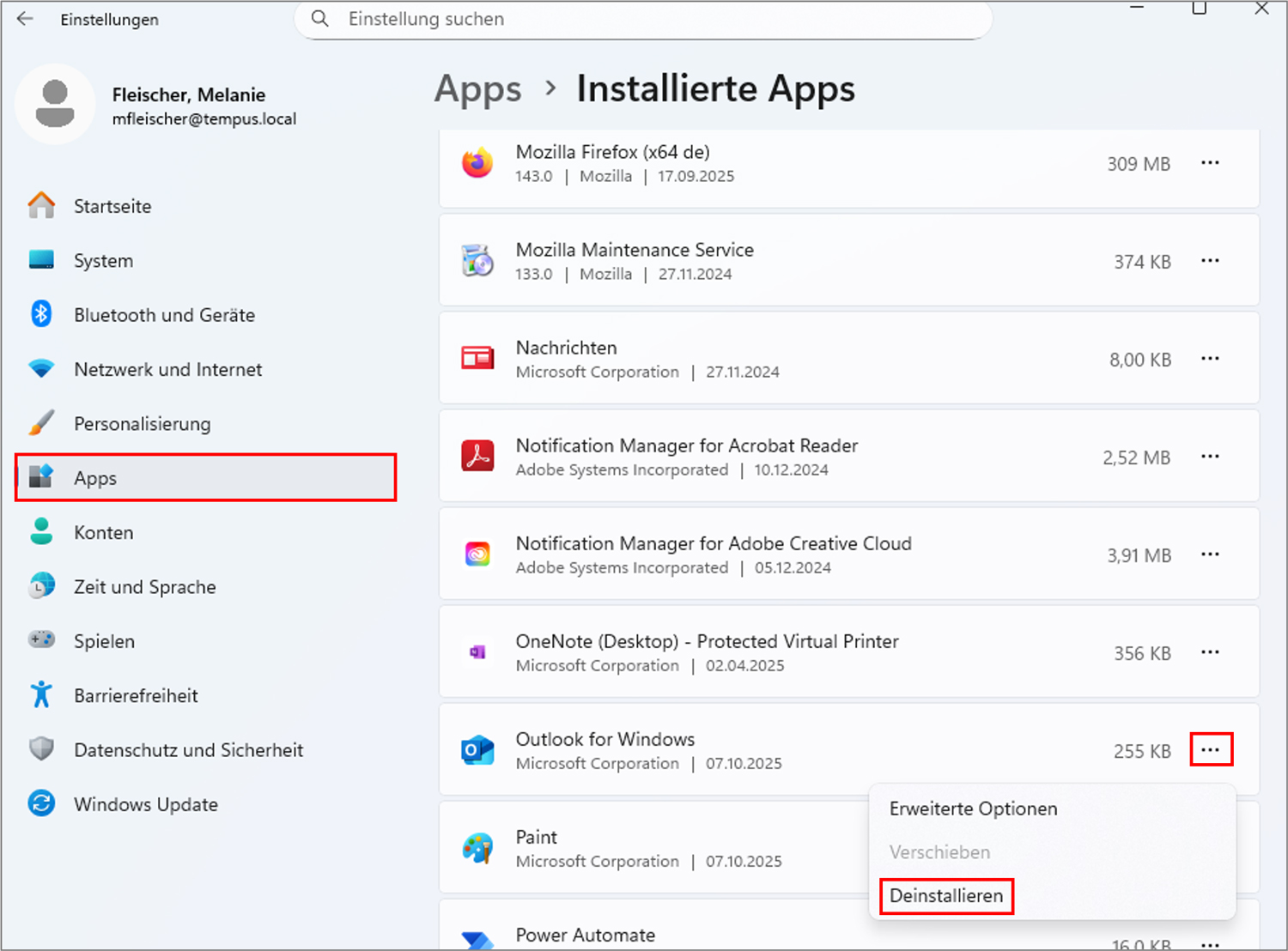 Outlook zurücksetzen Programm deinstallieren