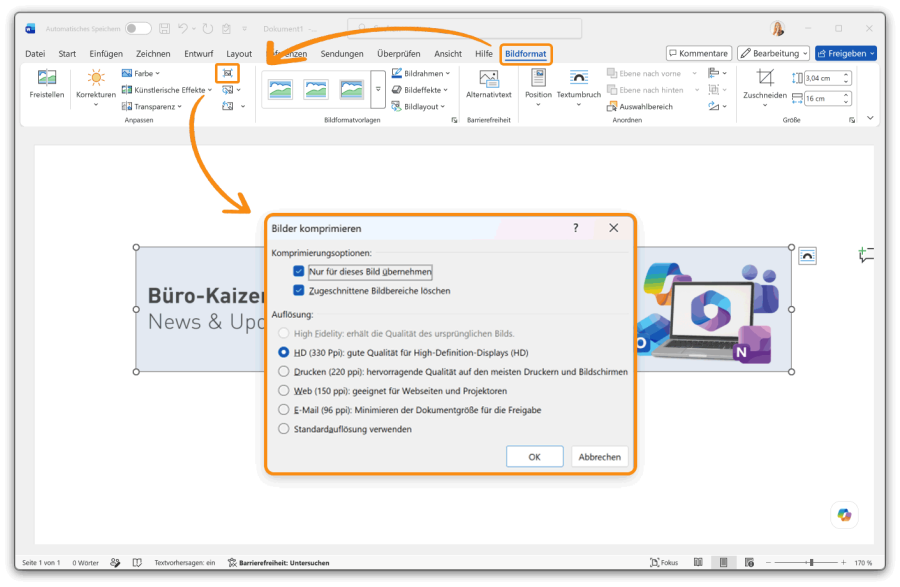 PDF in Word einfügen: Bilder komprimieren