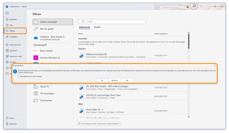 PDF in Word einfügen: Onboard-Funktion