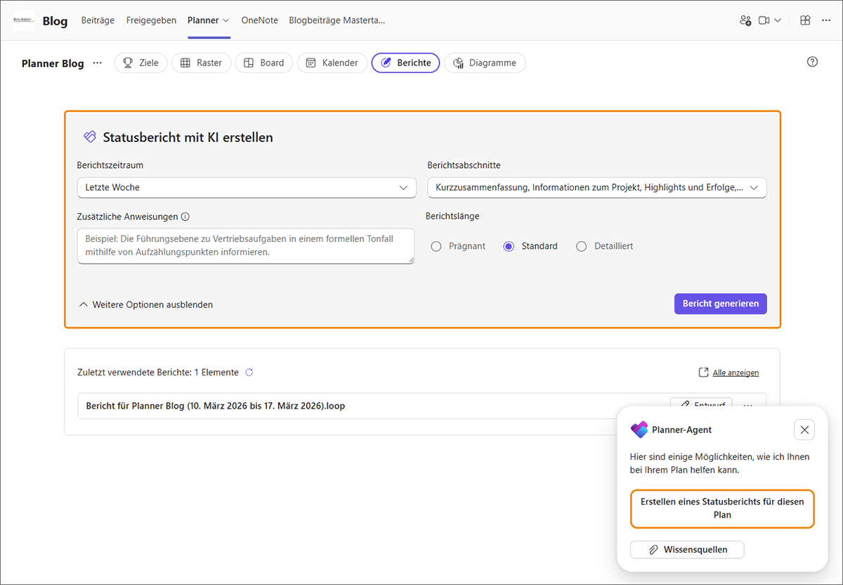 Der neue Planner Agent in Teams.