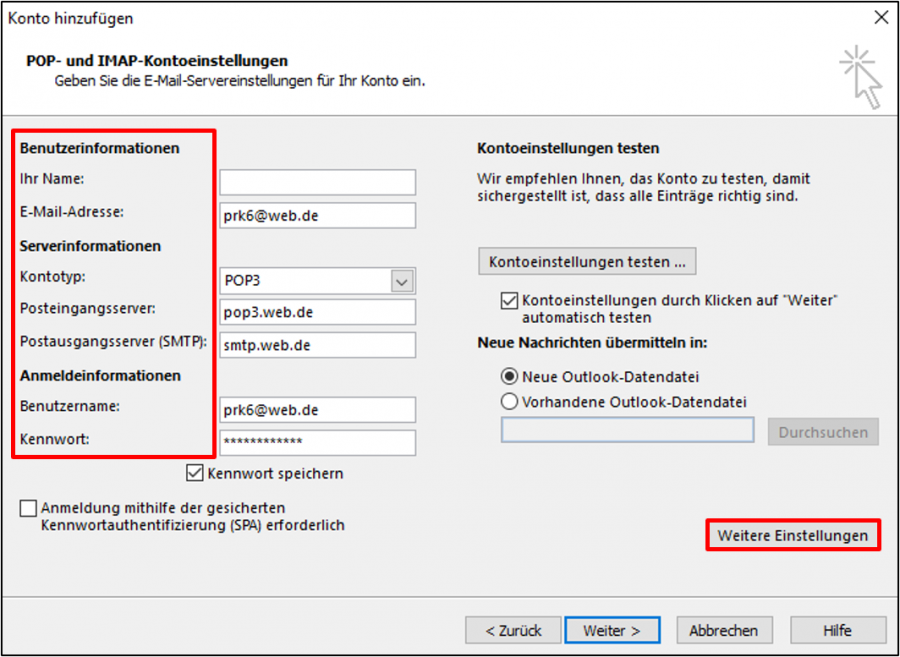 pop-imap-kontoeinstellungen