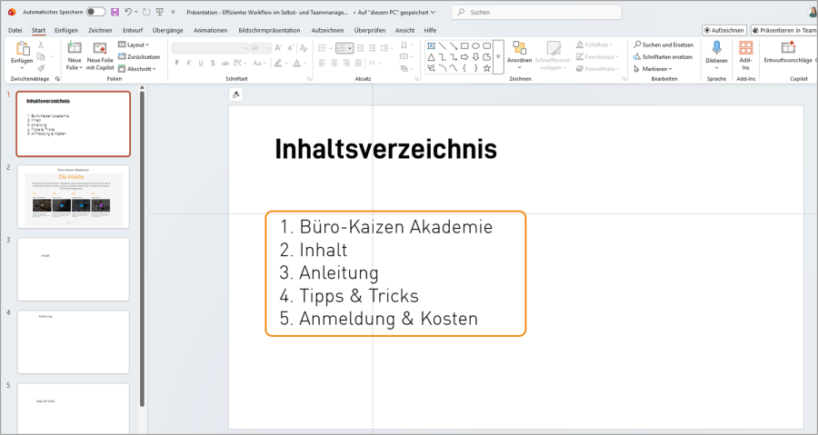 PowerPoint Inhaltsverzeichnis einfügen