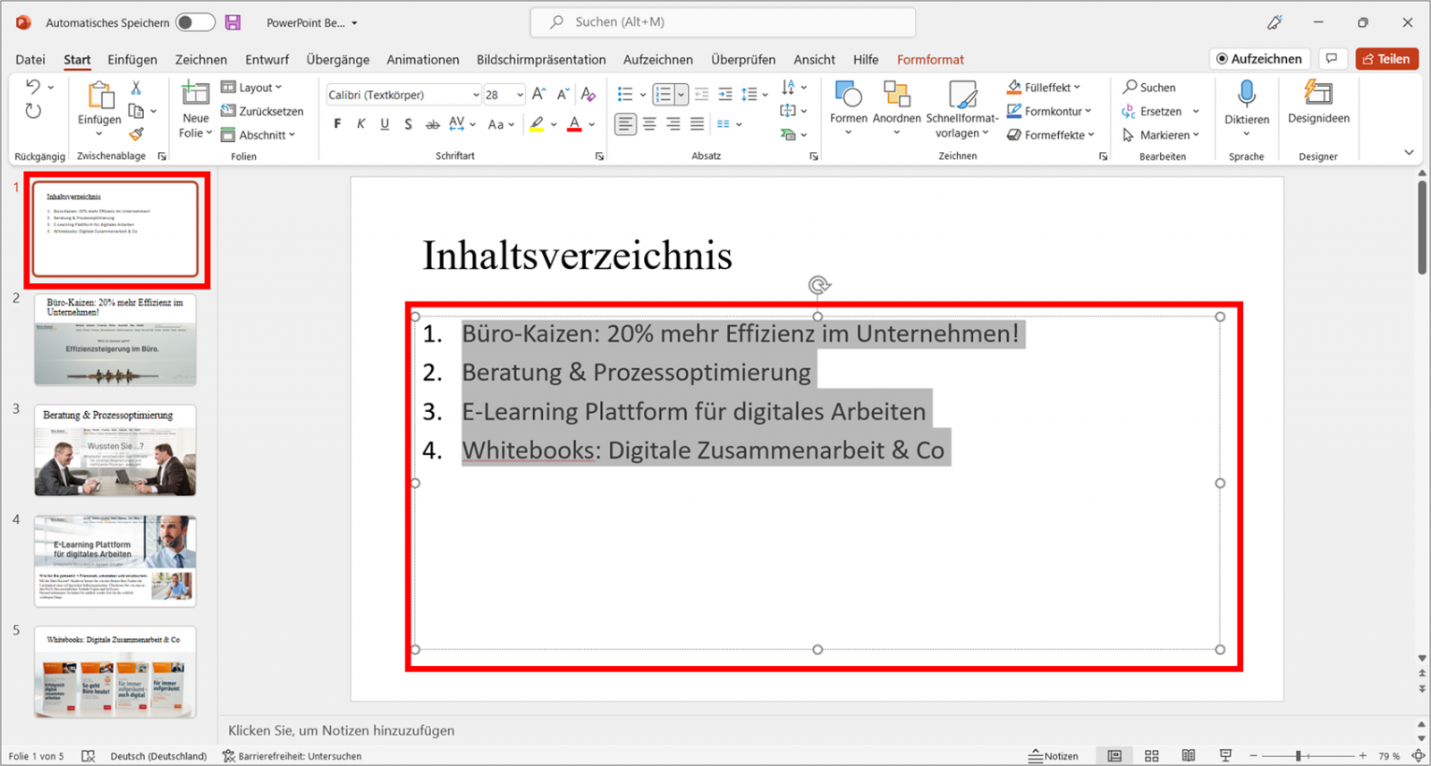 Schreiben Sie Den Inhalt Der Gefärbten Fläche Als Integral Inhaltsverzeichnis in PowerPoint: Verlinkt, interaktiv, Seitenzahlen etc.