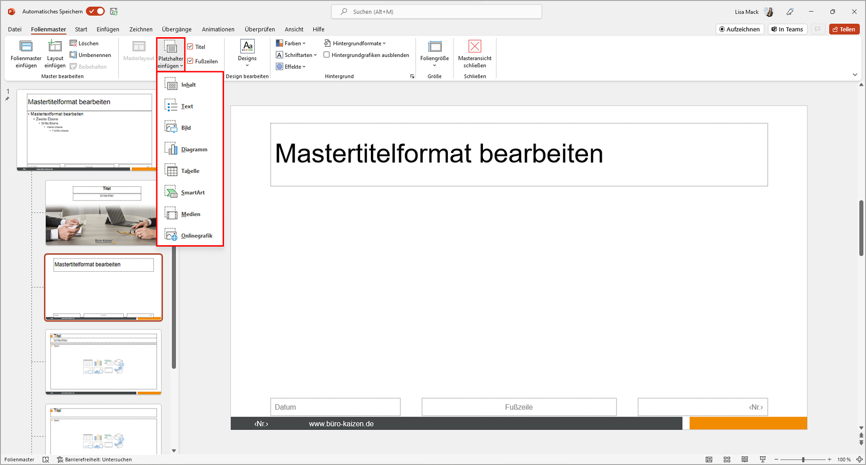 Microsoft PowerPoint Layout: Platzhalter einfügen