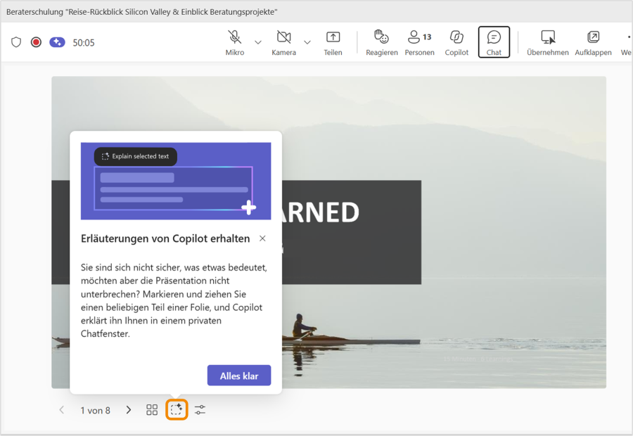PowerPoint Live Copilot Erklärfunktion
