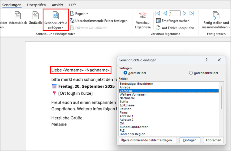 Serienmail Outlook Anrede Personalisierung