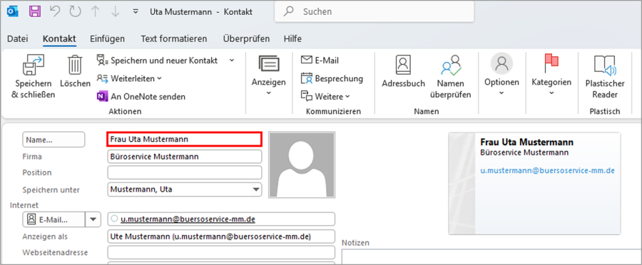 Serienmail Outlook Anrede prüfen
