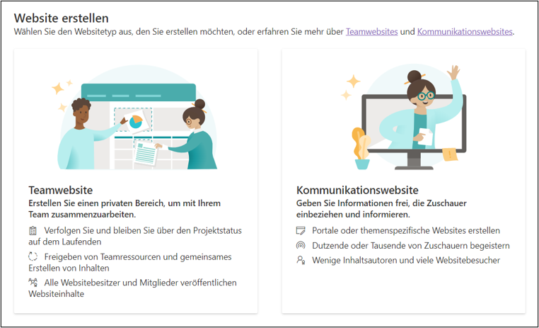 SharePoint Seite erstellen – der direkte Link zur Erstellung.