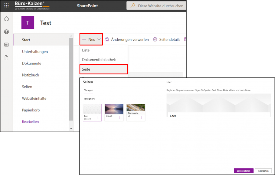 Erstellen Sie Untersites in SharePoint.