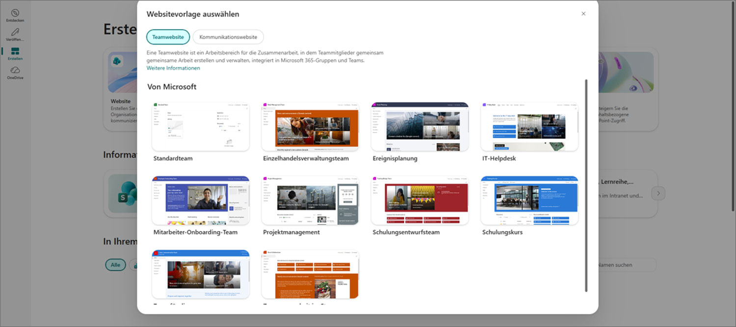 SharePoint Website erstellen Vorlage