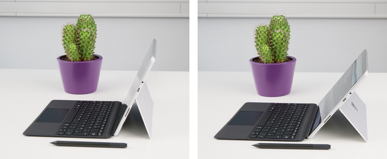 Das Surface Go lässt sich auch mit Tastatur in unterschiedliche Konstellationen platzieren.