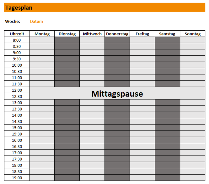 In Microsoft Excel ist eine einfache Tagesplanung mittels einer Tabelle möglich.