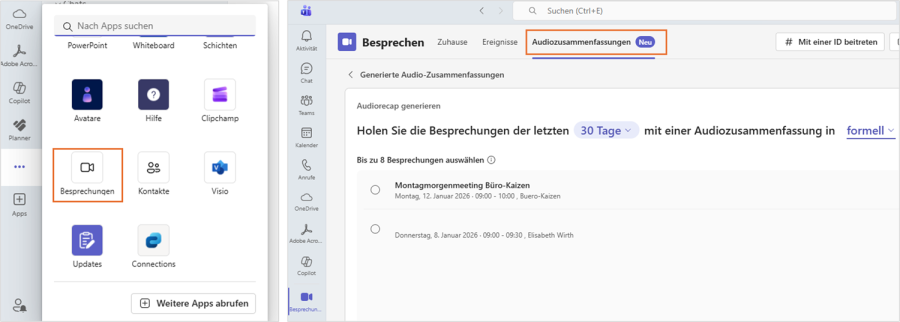 Teams Audiozusammenfassung 
