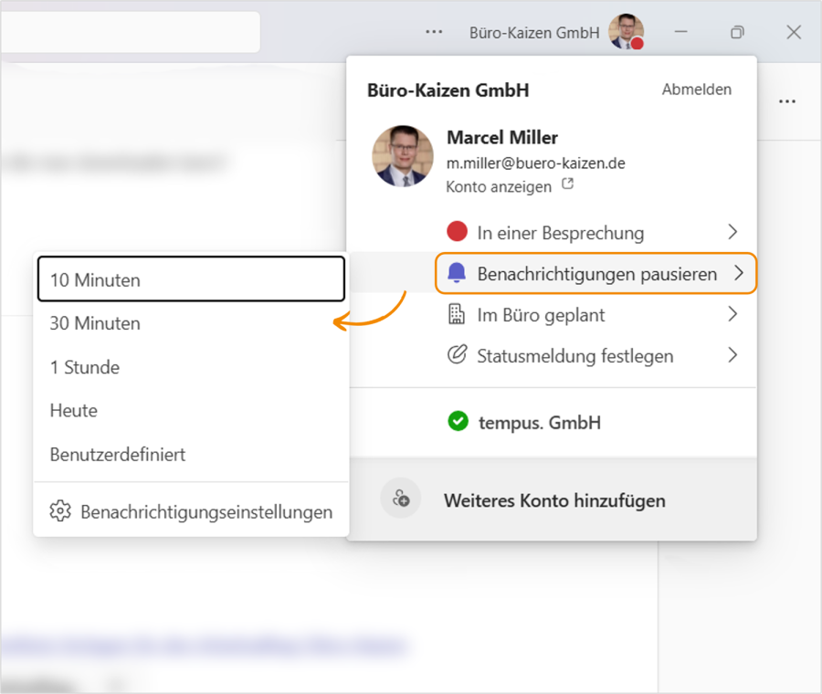 Microsoft Teams Benachrichtigungen pausieren