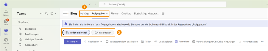 Teams Registerkarte "Freigegeben"