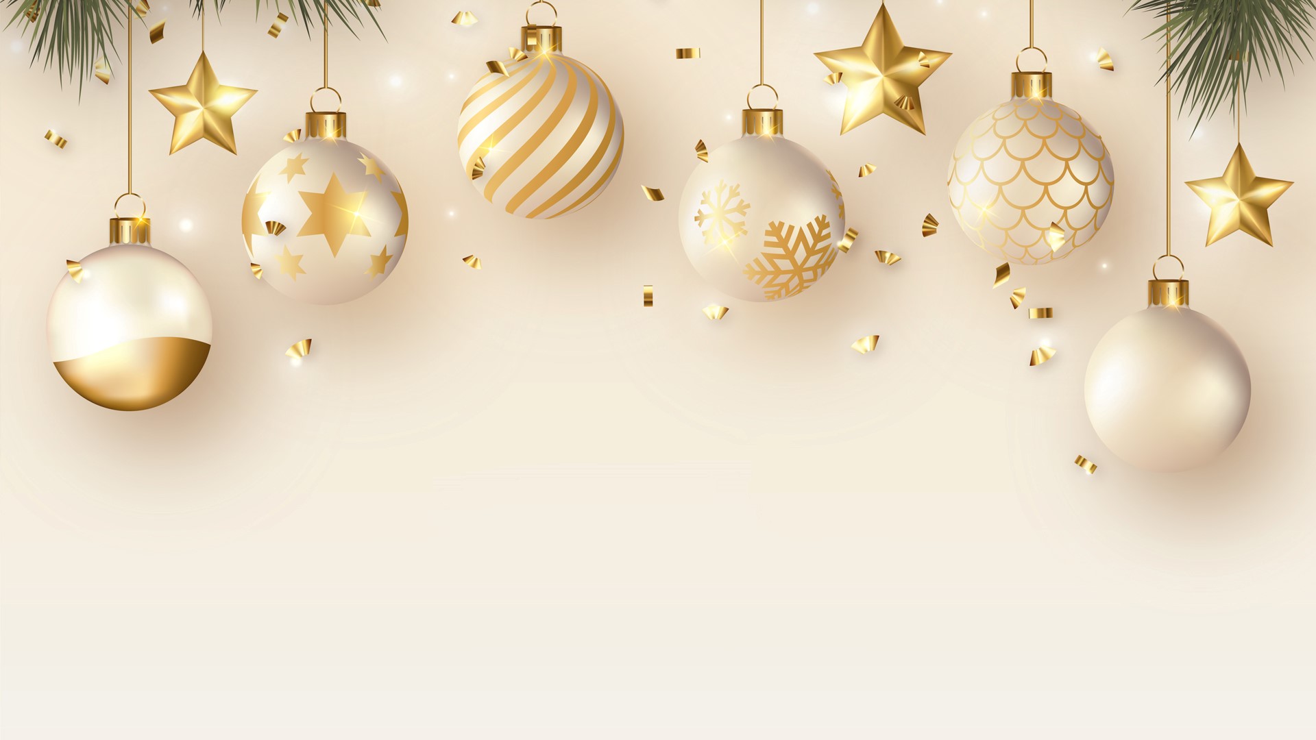 Teams Hintergrund Vorlagen Weihnachten: goldene Christbaumkugeln. (Bild: Büro-Kaizen)