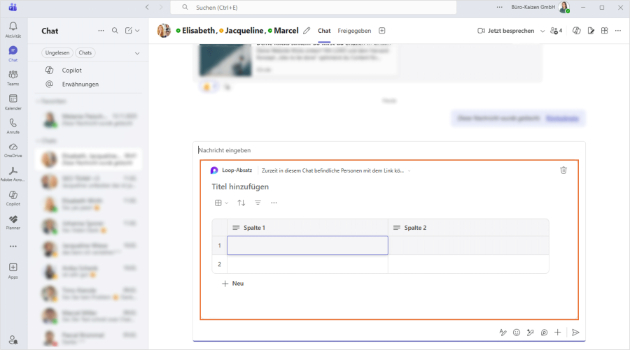 Microsoft Teams Loop Komponenten mit Extern