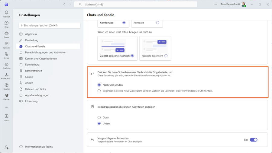 Microsoft Teams Nachrichten abschicken
