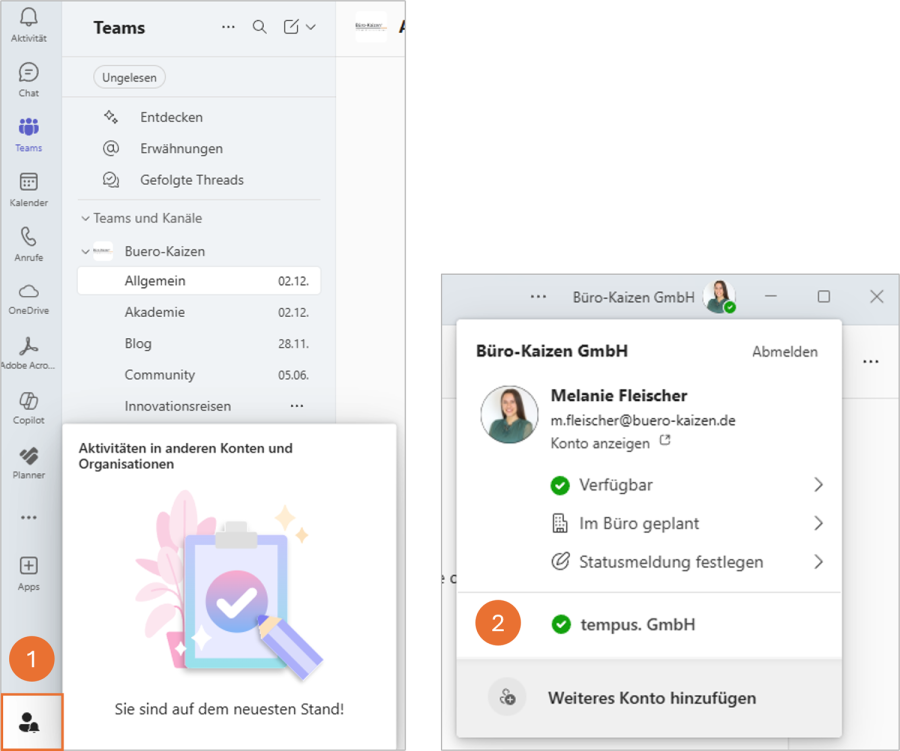 Teams neue Benachrichtigung bei zwei Organisationen