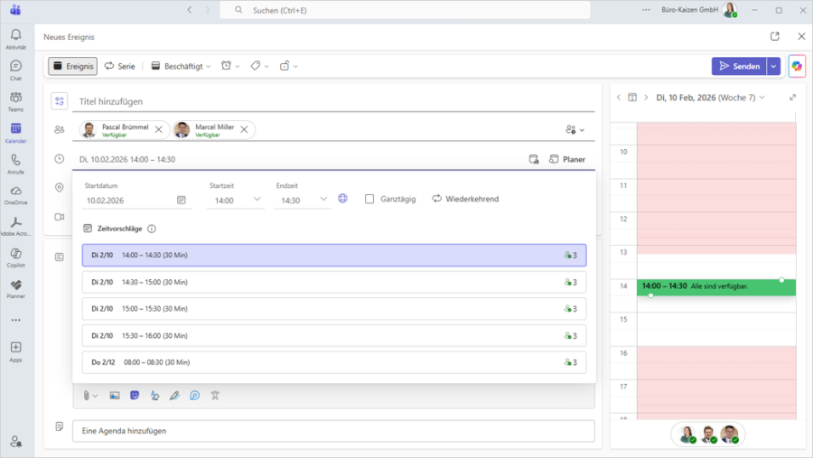 Teams Terminerstellung neues Design