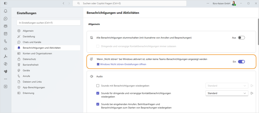 Microsoft Teams übernimmt Bitte nicht stören Modus Windows