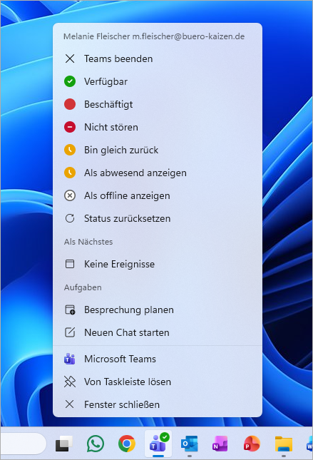 Teams neues Sprungleisten Menü