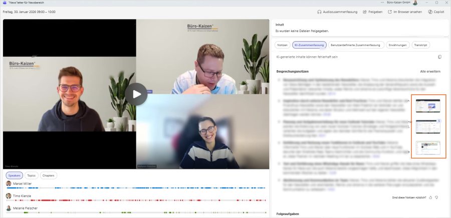 Besprechungszusammenfassung Teams geteilte Inhalte