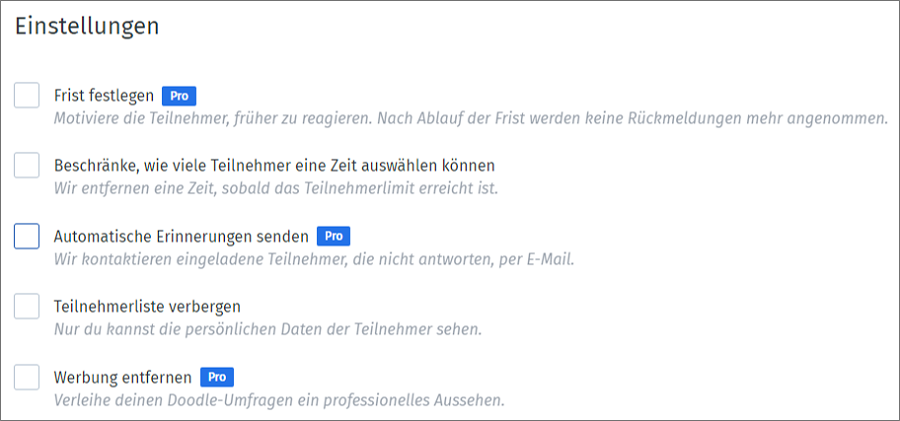 Terminabstimmung: In Doodle können Sie weitere Einstellungen tätigen.
