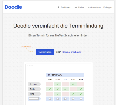 Terminabstimmung durch Anwendung von Doodle