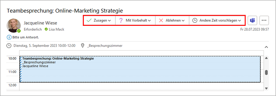 Bei der Terminabstimmung in Outlook haben Sie mehrere Antwortoptionen.