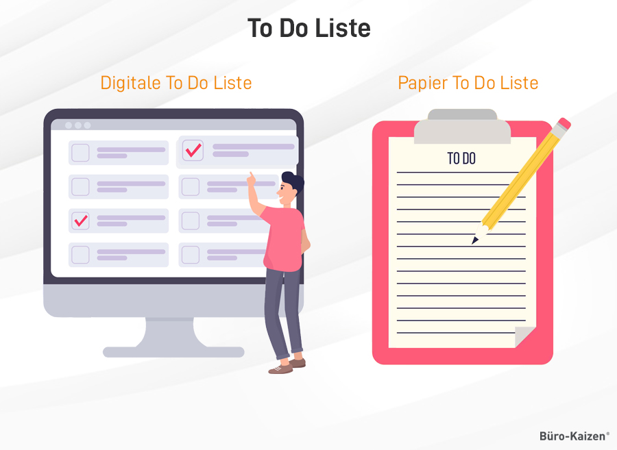 Sie können entweder eine Papier basierte oder eine digitale To Do Liste für Ihre Aufgaben nutzen. 