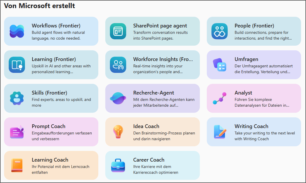 neue vordefinierte Copilot Agents.