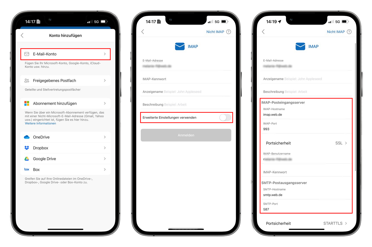web.de Outlook App Smartphone