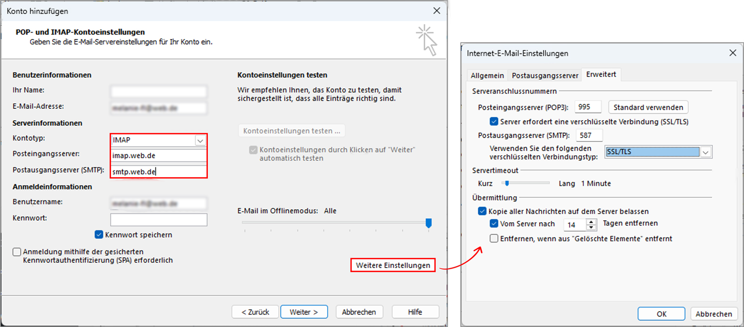 web.de Outlook IMAP