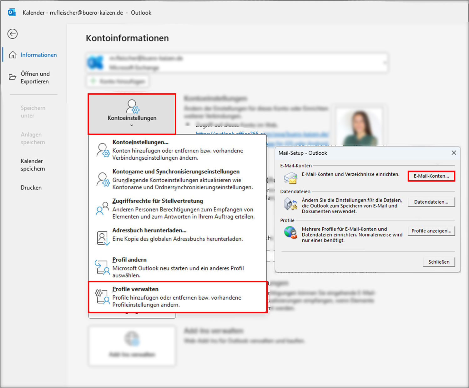 web.de Outlook Einstellungen Kontoinformationen