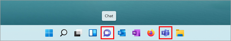 Das in Windows 11 integrierte Teams starten Sie durch einen Klick auf das neue lila Kamerasymbol „Chat“ in der nun zentrierten Taskleiste unten.