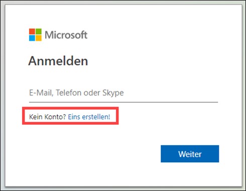 Abbildung 1: Windows OneDrive - Fenster zum Anmelden oder neu registrieren