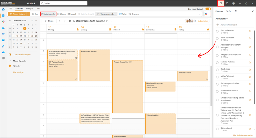 Wochenplan Tipps neues Outlook