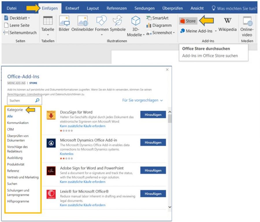 word-addins-office-store-aktivieren