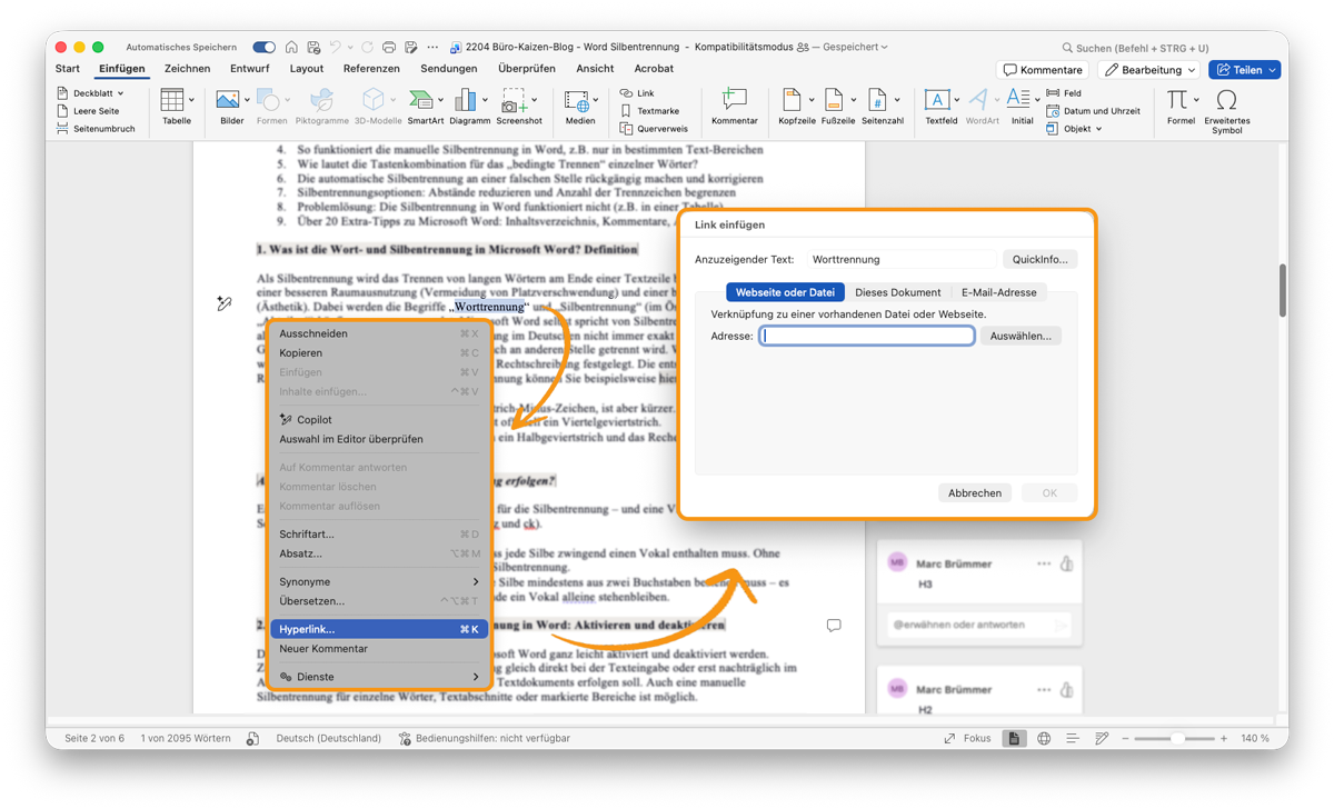 Word für Mac Link einfügen