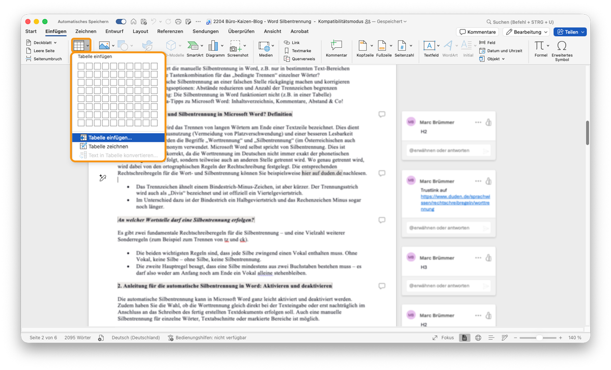 Word für Mac Tabelle einfügen