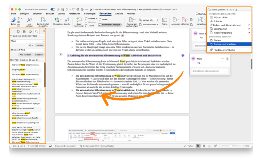 Word für Mac: Wörter suchen und ersetzen