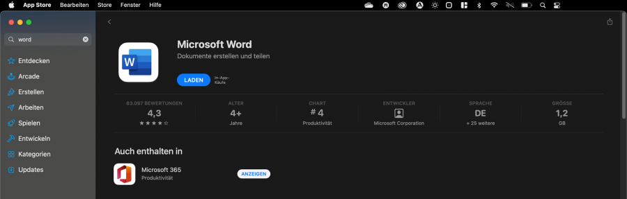 Microsoft Word kann über den App-Store aus dem MacBook installiert werden.
