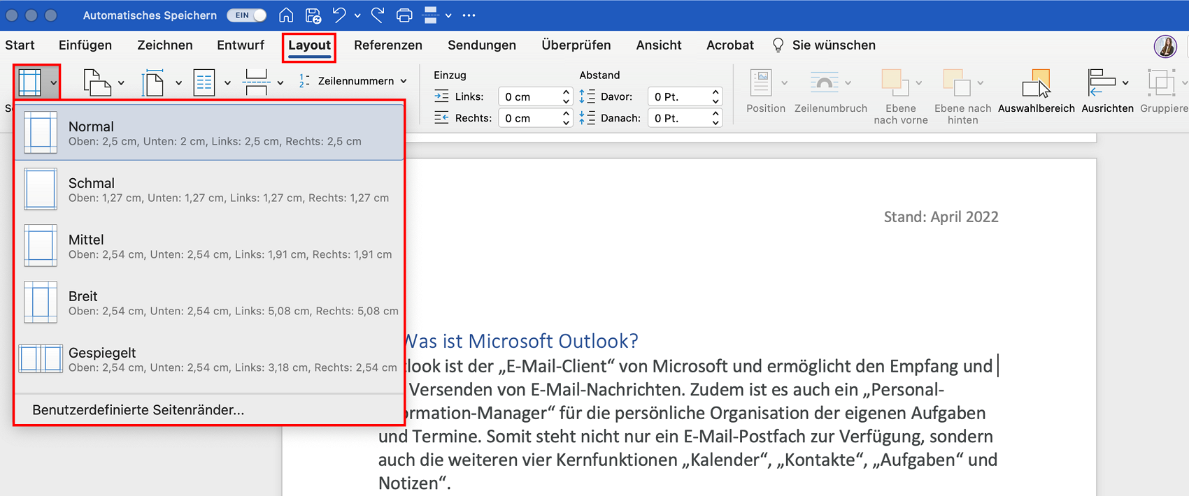 Microsoft Word bietet auch für Mac-Nutzer die Option, Seitenränder benutzerdefiniert anzupassen.
