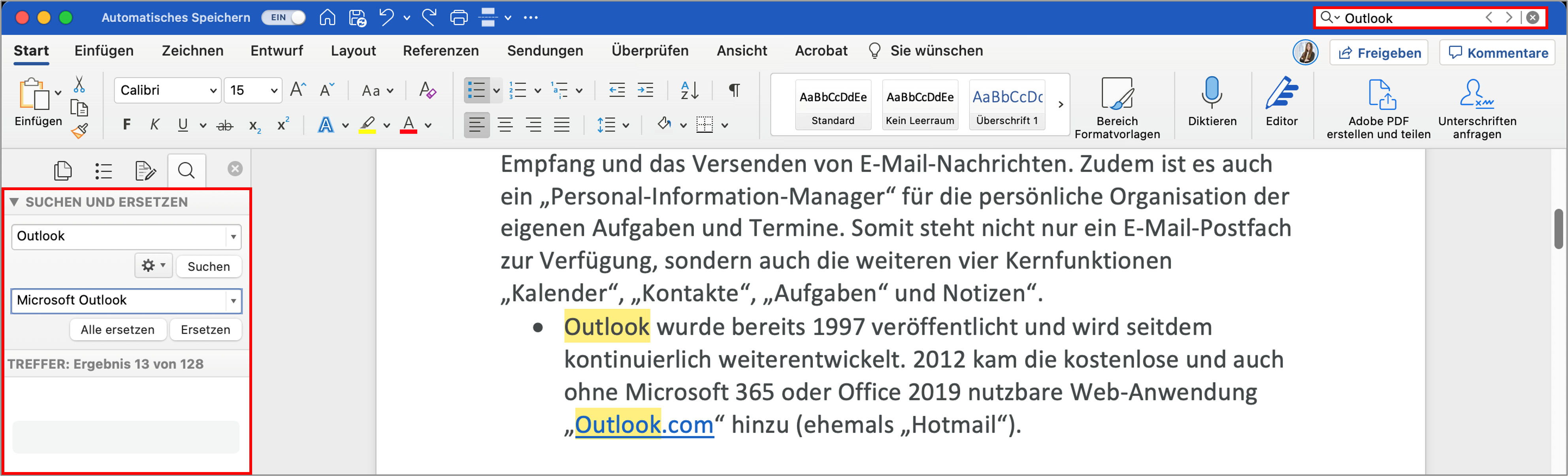 Wenn Sie Word auf dem MacBook nutzen, können Sie mit der Suchfunktion Wörter innerhalb des Dokuments suchen und ggf. alle ersetzten.