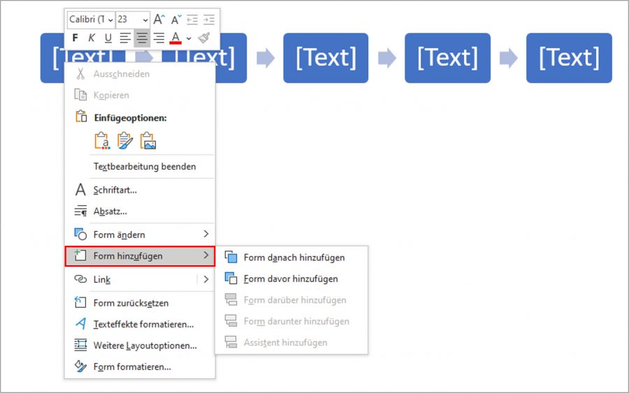 Mit einem Klick auf die rechte Maustaste können Sie die Vorlage für Ihre Prozessvisualisierung in Word erweitern.