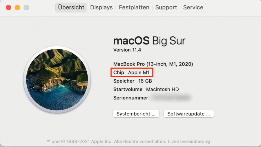 Prüfen Sie Ihr MacBook auf Apple M1, wenn Sie diesen an zwei Bildschirme anschließen möchten.